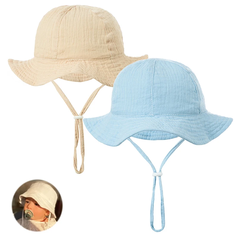 

3-12M Baby Sun Hat Fashion Bucket Hat Anti-Wind Sun Protective Panama Hat for Girl Infant Boys Girl Cotton Sunmer Fisherman Hats