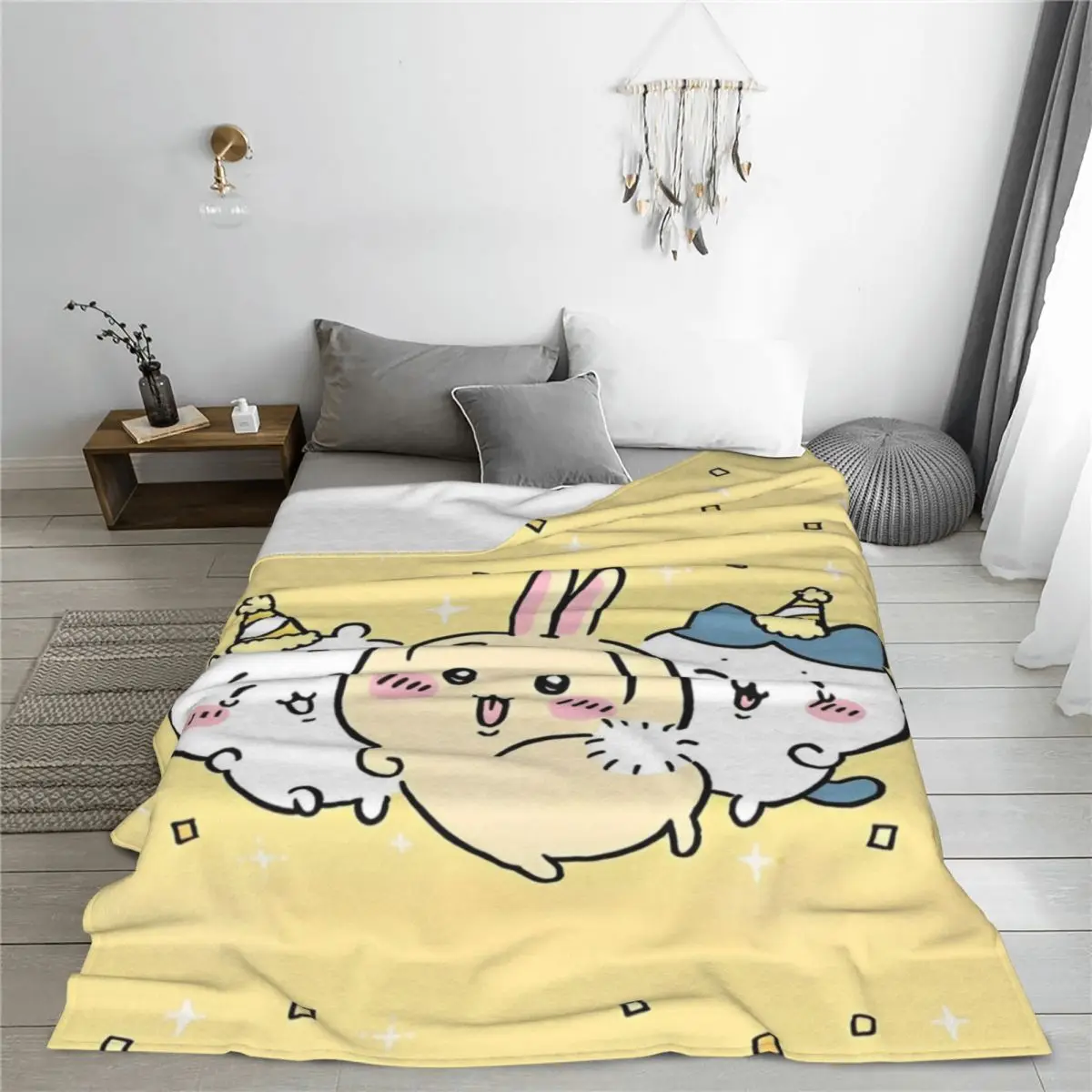 Chiikawa Usagi Hachiware Manga Flannel Throw Blankets Cute Japanese Anime Blankets for Sofa Travel Super Soft Bedding Throws