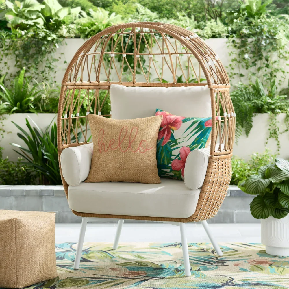 

Wicker Egg Chair Outdoor Indoor Rattan Patio Egg Lounge Chairs for Living Room Balcony, Backyard Wicker Egg Chair with Cushion