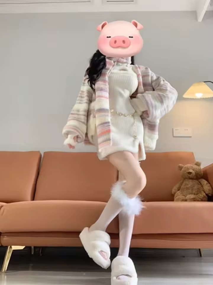 하이 칼라 니트 드레스