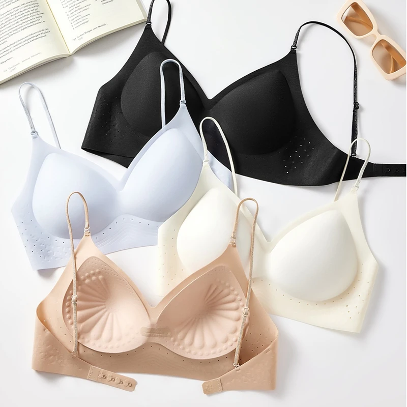 Women's Summer Thin Ice Silk Bra Seamless No-Wire Push-Up Sexy Small Breast Beautiful Back Design Comfortable Underwear image 4