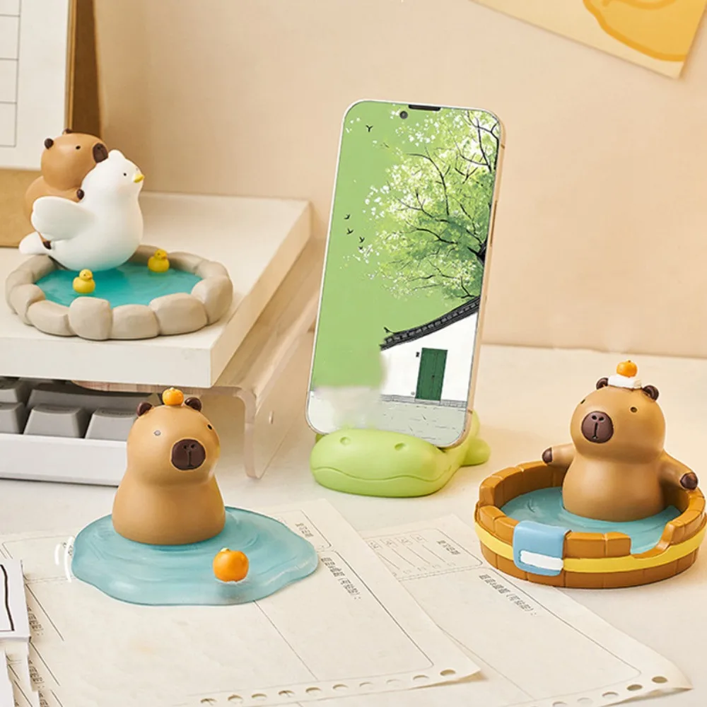 Crocodile Capybara Phone Holder Animal Figurines Ornament Capybara Mobole Phone Stand Cute Cartoon Capybara Model Toy