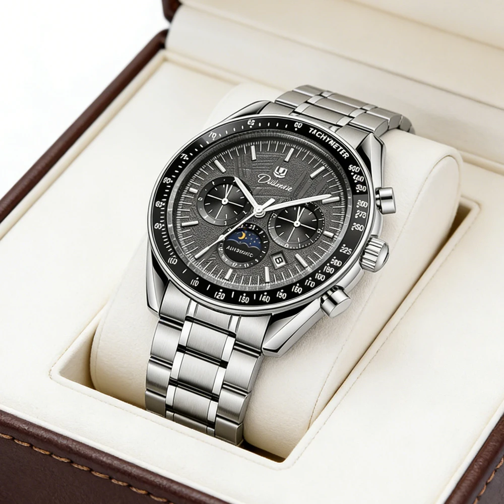 

Мужские часы Dulunwe: элитные, люксовые, с люминесцентным календарем, деловые, механические, спортивные, водонепроницаемые, из нержавеющей стали