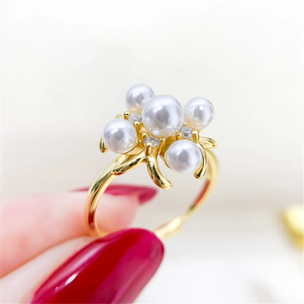 

DIY Pearl Ring Accessories S925 Sterling Silver Ring Empty Multi-bead Gold Silver Jewelry Fit 3-5mm Round Z263