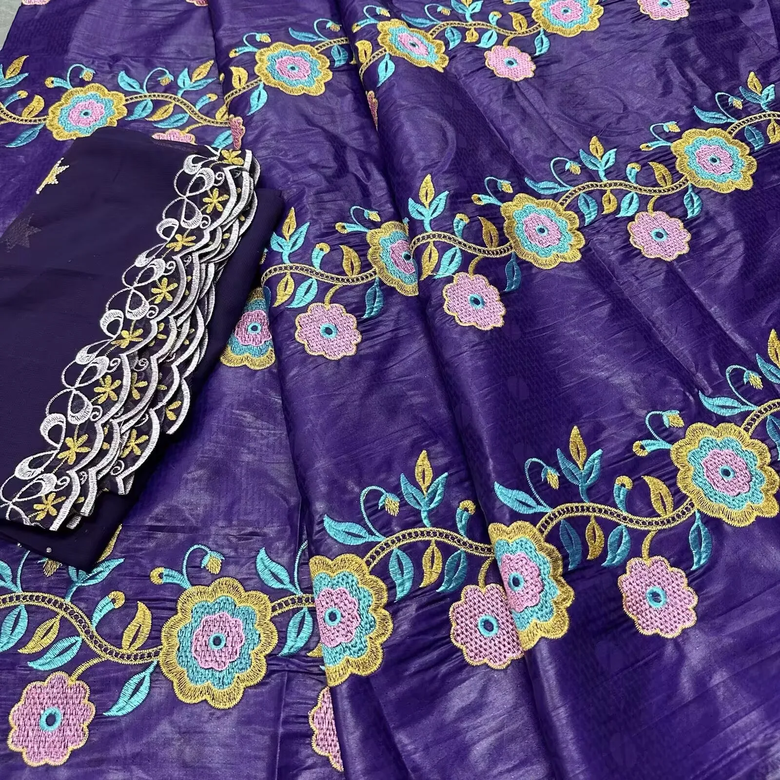 2025 neue Bazin Riche Gewebe Afrikanische DIY Stoff Hohe Qualität Stickerei Spitze Afrikanische Brokat Nigerianischen Headtie 5 + 2 Yard/Lot Nähen