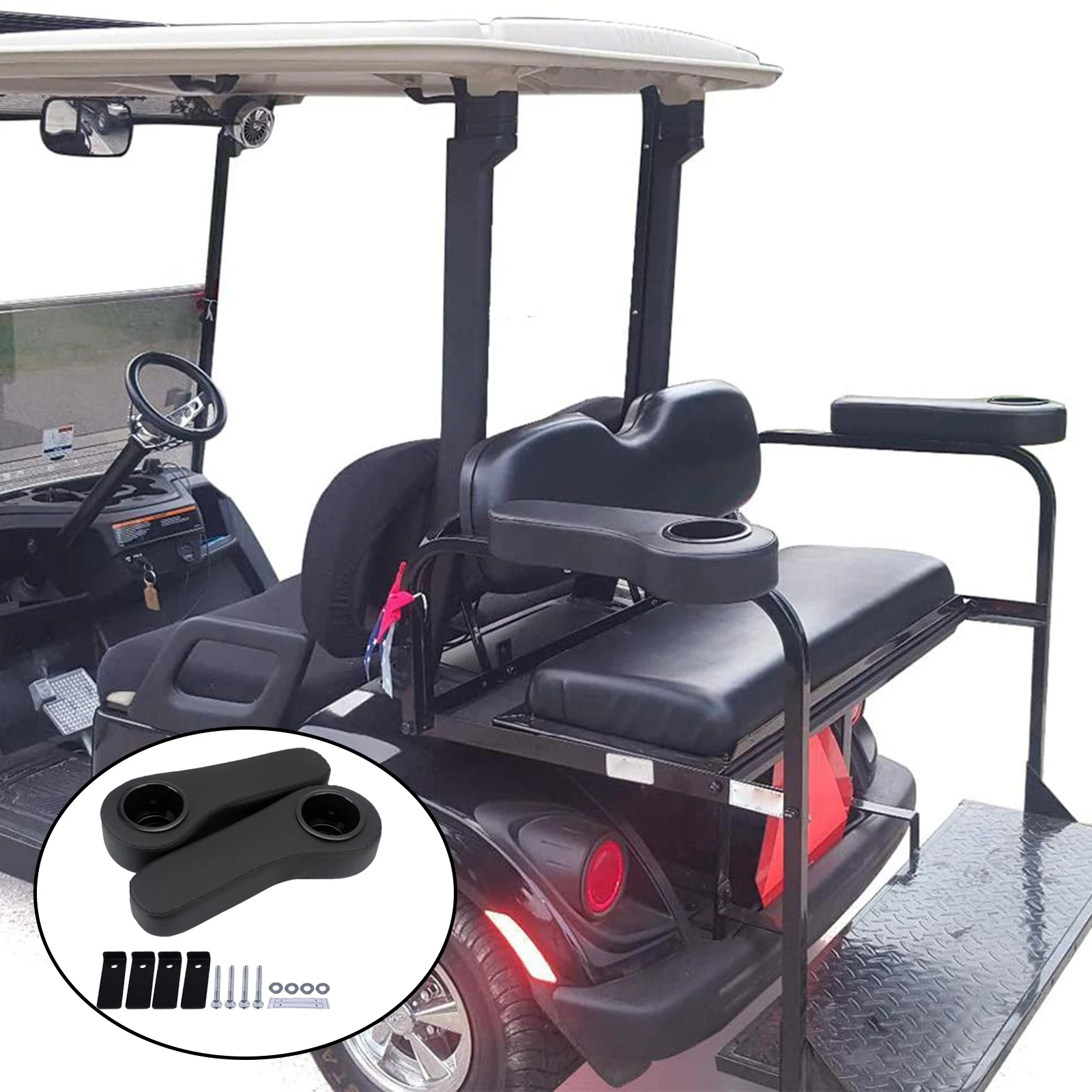 1Pair Golf Cart Rear Seat Armrest Cushion w/Cup Holder for EzGo Club Car