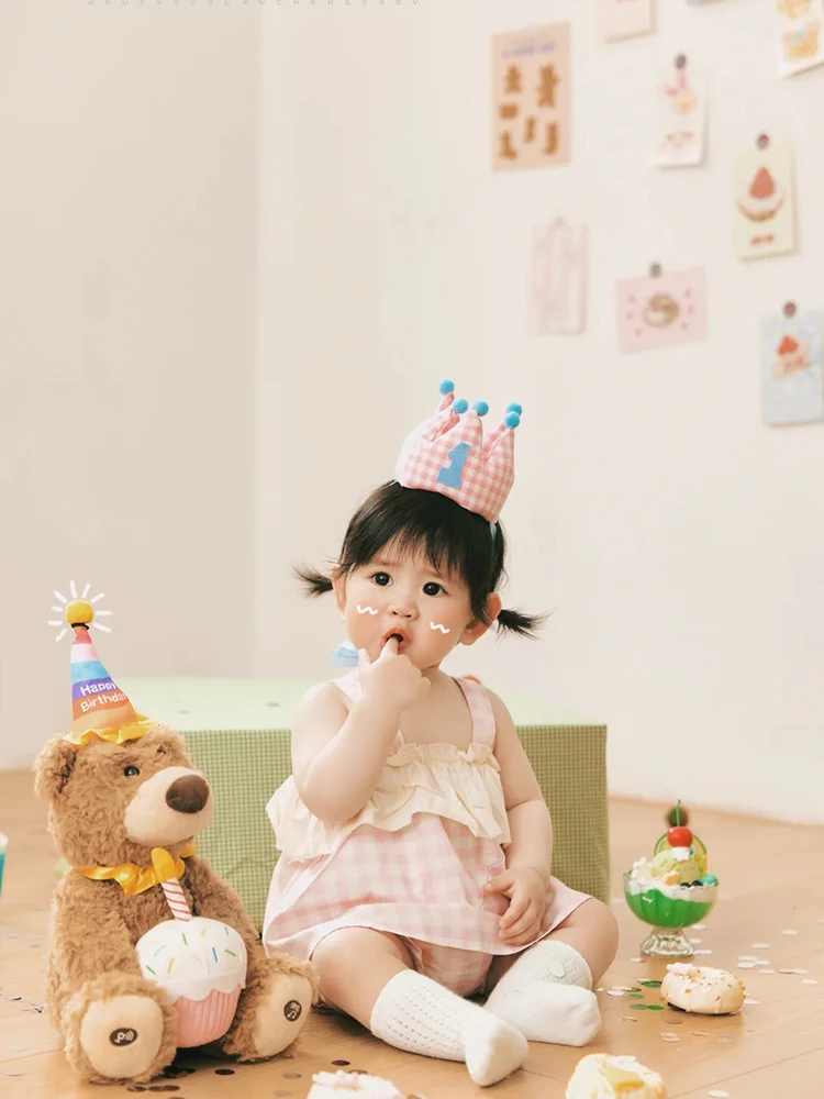 1歳の誕生日幼児用ケーキスマッシュ写真撮影用小道具ベビーフォトドレスキットぬいぐるみクマの装飾小道具赤ちゃんの成長のマイルストーン記念品