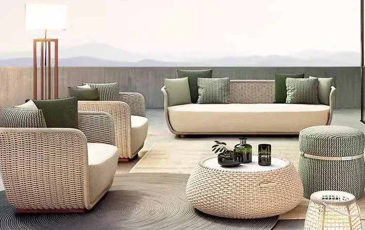 Outdoor rattan sofa three-piece waterproof and sunscreen high-end furniture combination