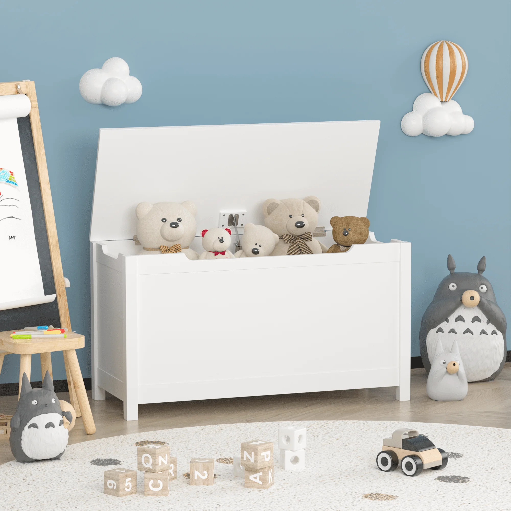 

Toy Box Storage for Kids, Wooden Storage with Safety Hinge, 31.5'Wx13'Dx16.7'H White