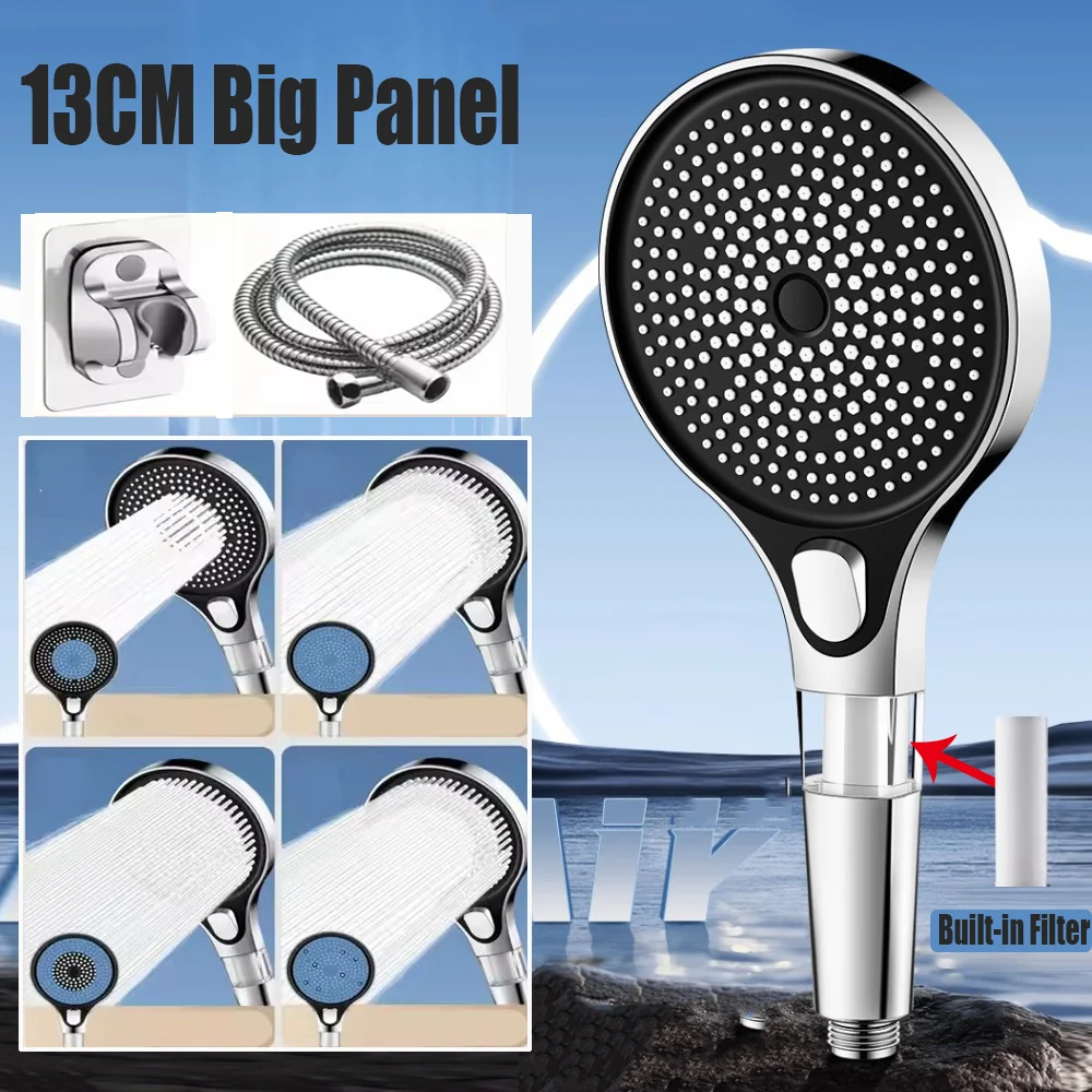 

Новая насадка для душа под давлением с большой панелью 13 см и фильтром, 4 режима, распылитель высокого давления, многофункциональная ручная насадка для душа для ванной комнаты