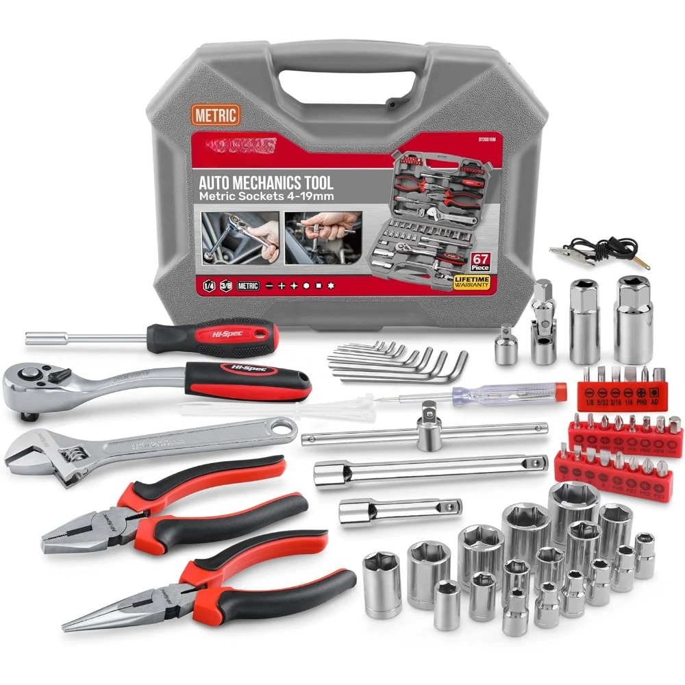 

Tools 67Pc Metric Auto Mechanic Tool Set, Motorcycle & Car Tool Kit, Auto Repair Tool Set with Pliers, Screwdriver Set