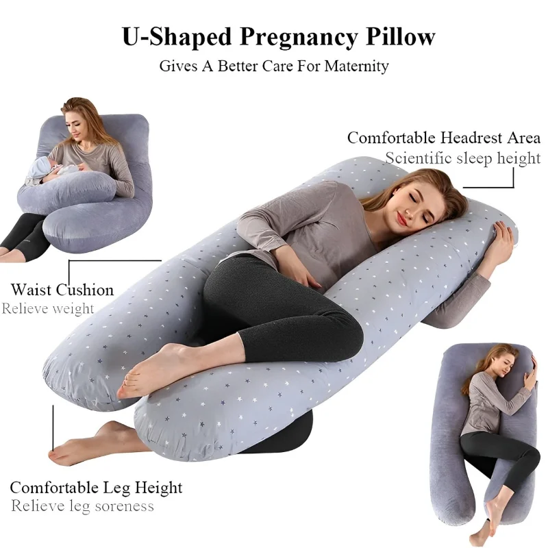 Pregnant Women Body Pillow Multifunctional Solid Color Cotton Waist Support Assisted Sleep U-shaped Pad Maternity Nursing Pillow