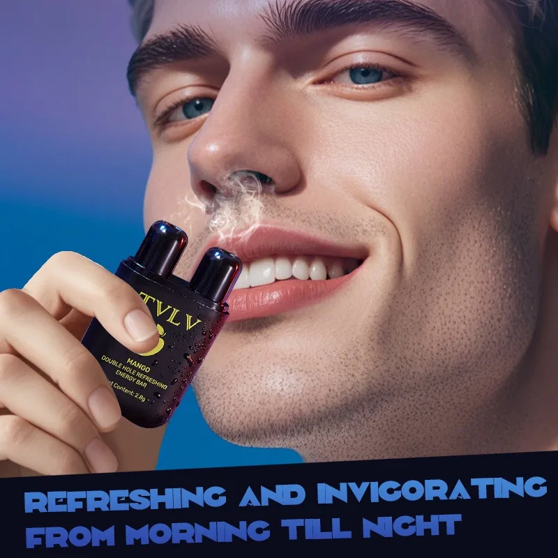 ثقب مزدوج منعش الطاقة عصا النعناع نكهة الفاكهة فئة مكافحة النعاس القيادة وضوح عصا الزيت العطري أداة العناية بالأنف