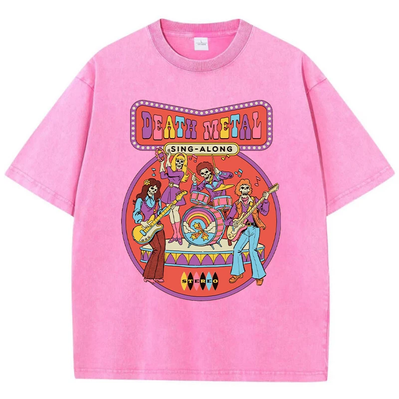 Death Metal Print Female Washed Tshirts Breathable Casual T-Shirts Summer Cool Short Sleeve Soft Loose Distress T-Shirt Women