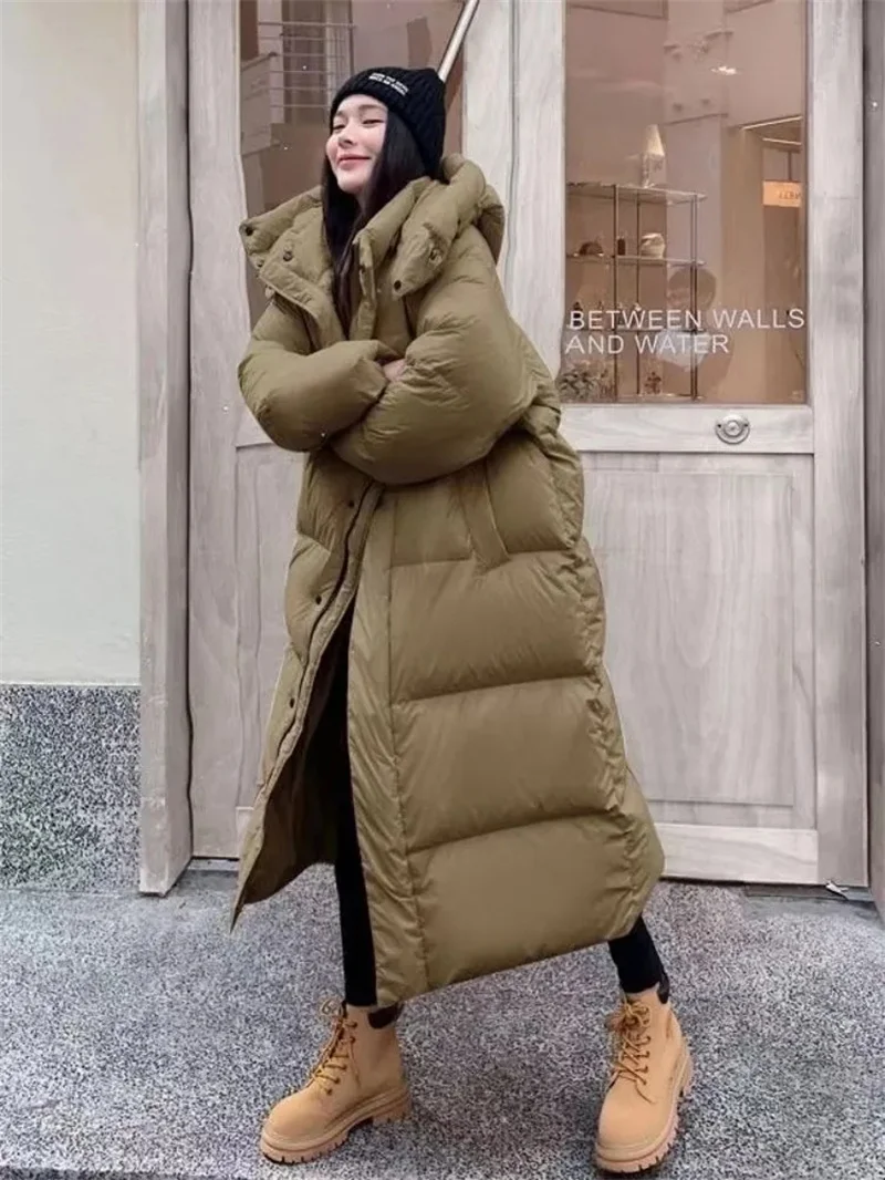 2024 novo inverno quente puffer jaqueta com capuz longo feminino parkas grosso algodão acolchoado à prova de vento casaco casual solto neve wear jaquet