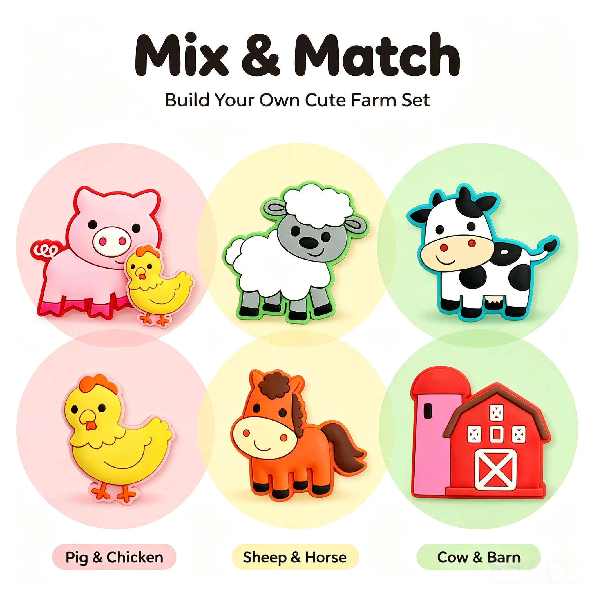 6-100pcs Kawaii Farm Animals Pig Horse Cow Sheep PVC Shoe Charms Adult Slippers Buckle Accessories Sandals Designer Ornaments