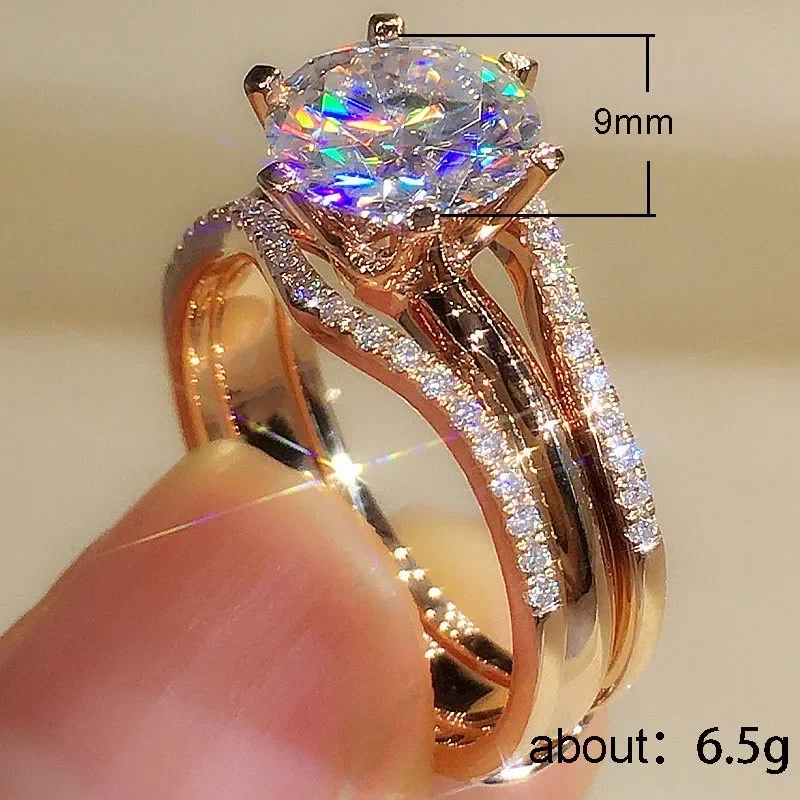 Unique Rose Gold Color Rings for Women Classic 6 Claws Designed Cubic Zirconia Rings Wedding Engagement Bands Hot Jewelry DailyO image 5