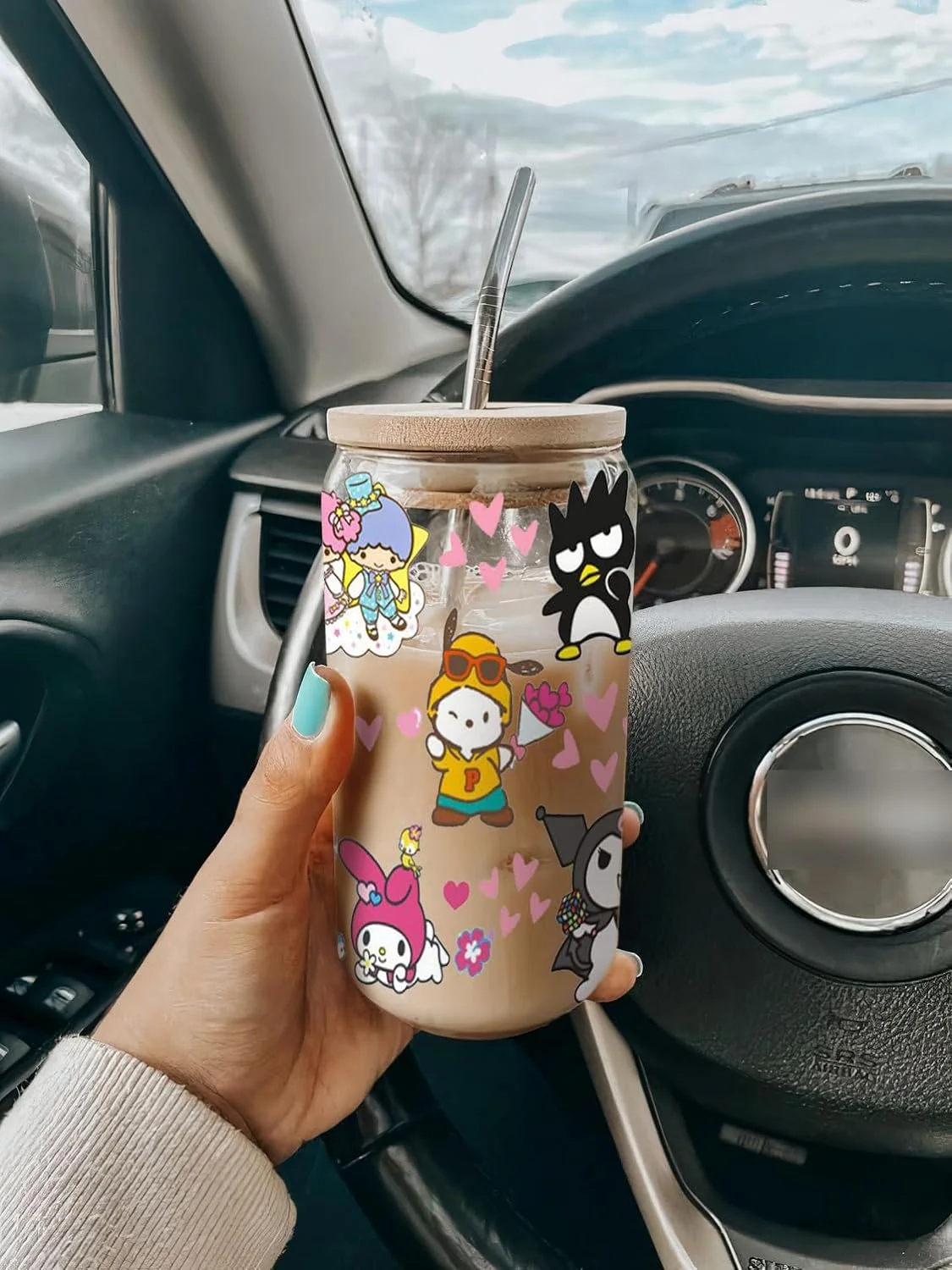 Miniso Cartoon Friend Kuromi and melody Pattern UV DTF Sticker Waterproof Transfers Decals For 16oz Glass Cup Wrap Stickers