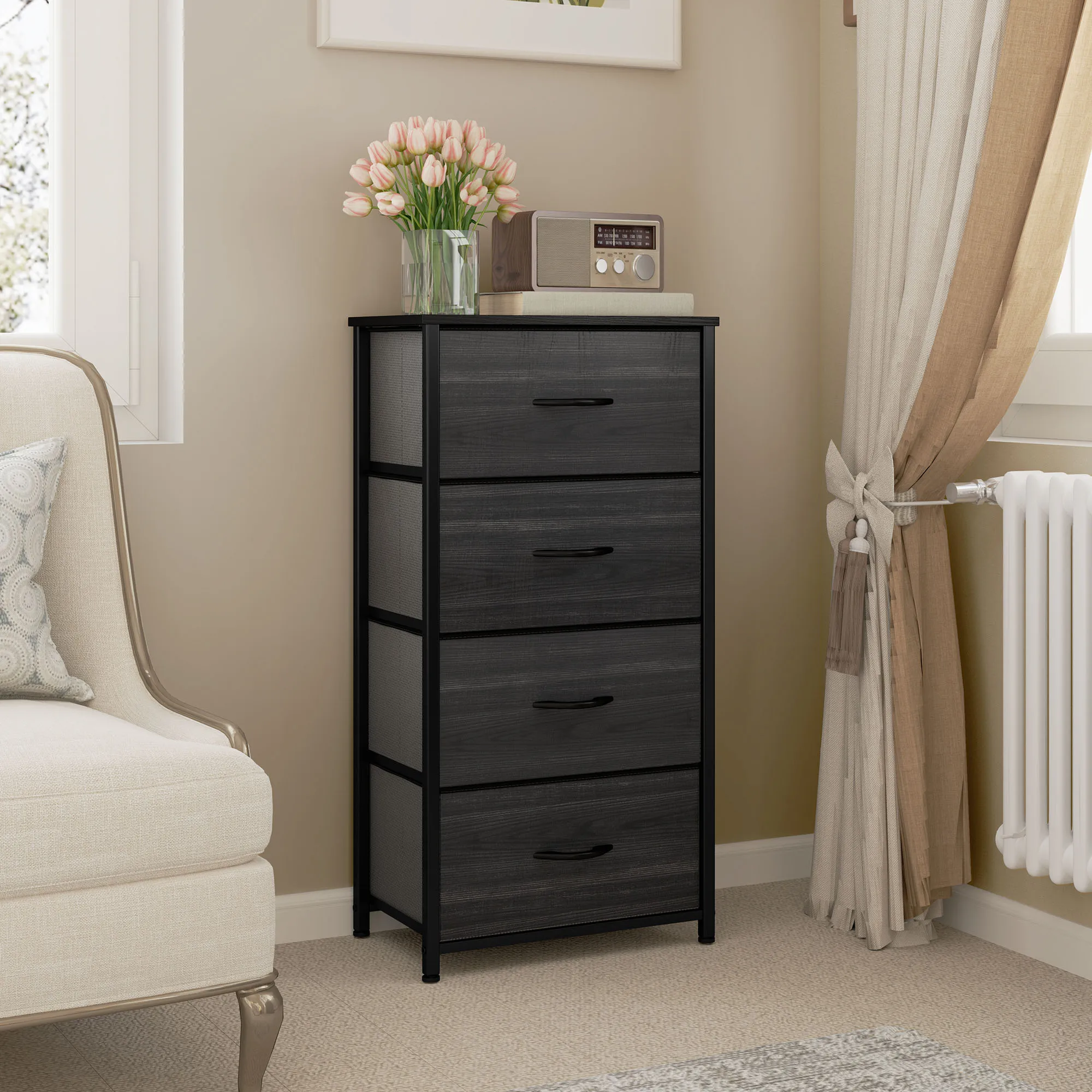 YITAHOME 4-Drawer Multi-Room Storage Dresser – Fabric with Wood Top & Steel Frame, Ideal for Living Room/Kids Room