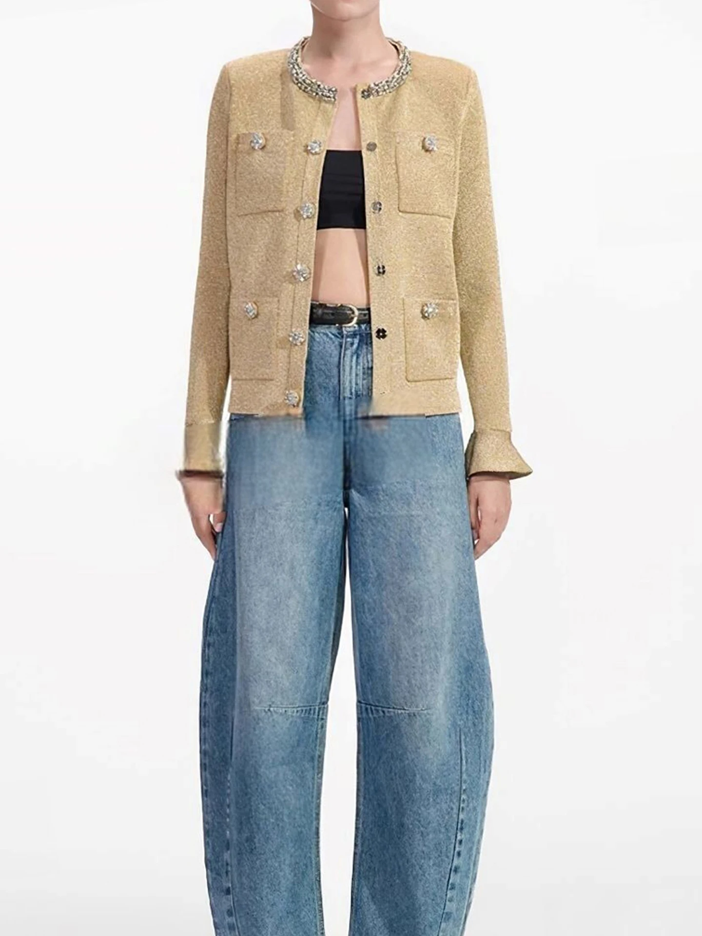 

Luxury Women's Knitted Diamond Embellied Casual Cardigan Coat Small Fraance Sle Autumn 2025 Faion Ladies' ort Outer...