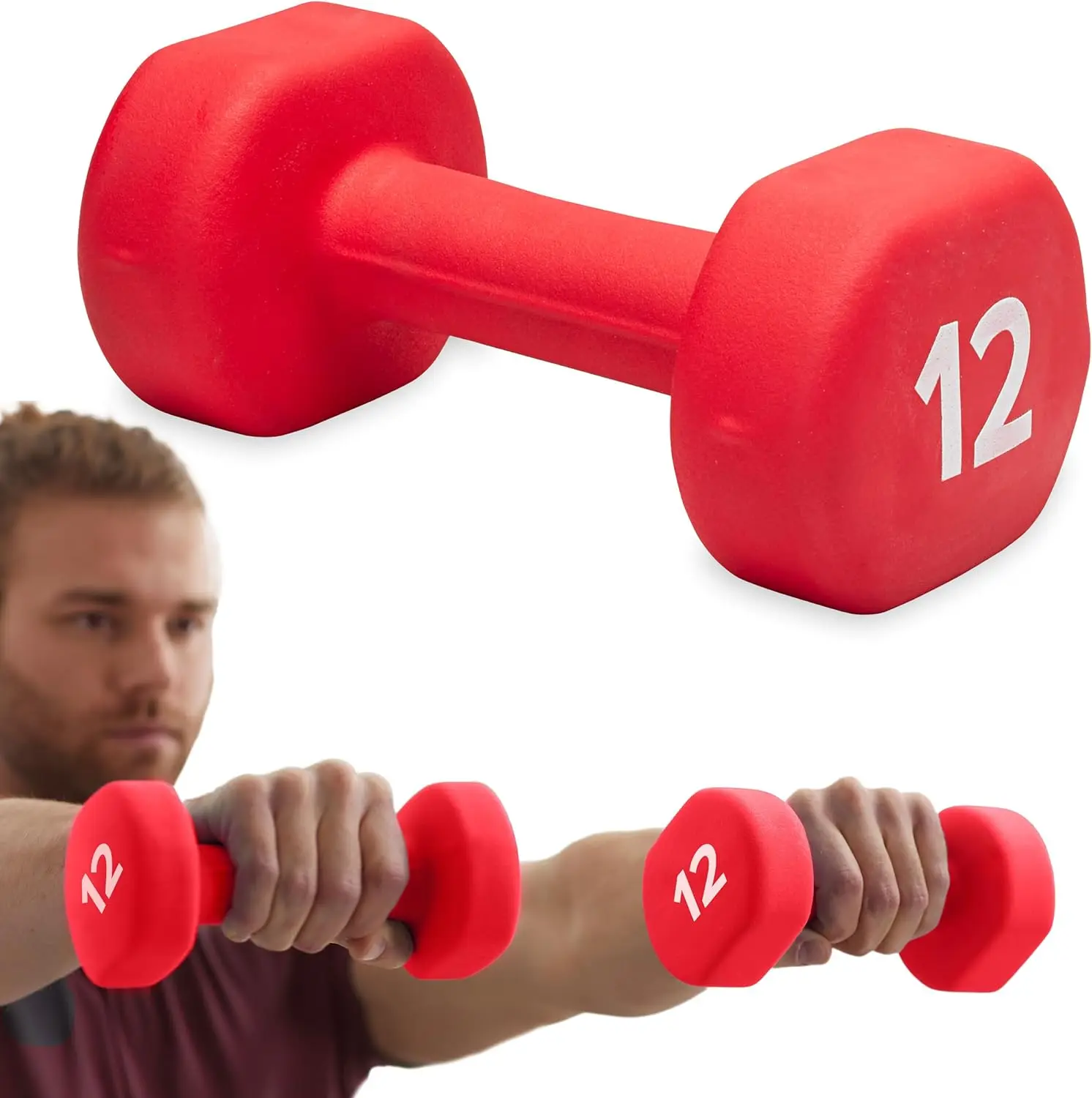 

Neoprene Coated Hexagon Dumbbell for Home Workouts - Non-Slip Grip, Various Weights & Colors (Sold Individually)