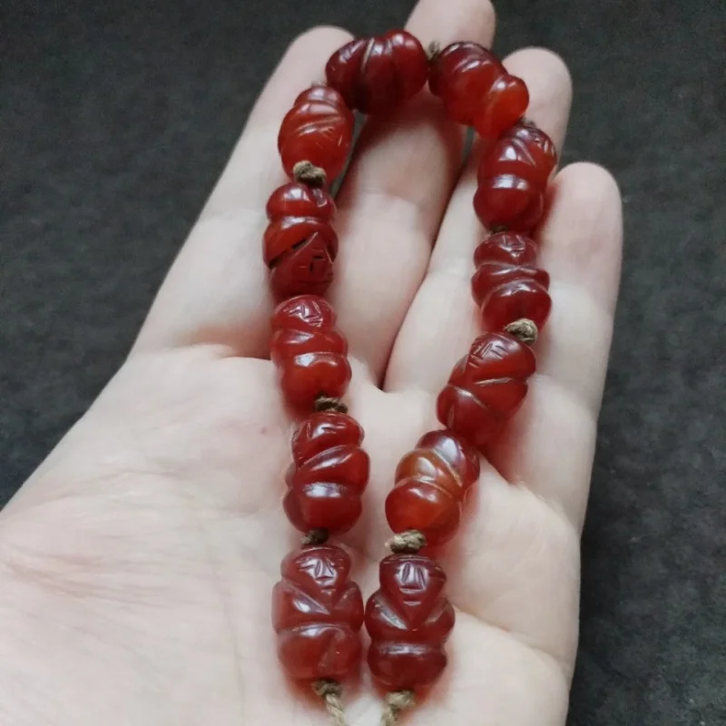 Tibetan Backflow Old Pulp Agate Character a String of Twelve Buddha Accessories Bracelet Beads