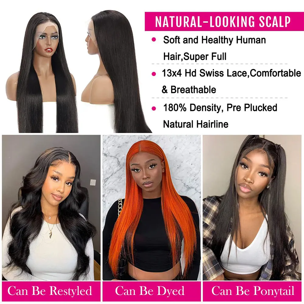 13x4 13x6 HD Full Lace Frontal Wigs For Women Natural Colored Straight Lace Front Wigs 44 46 Inch Straight Human Hair Wigs