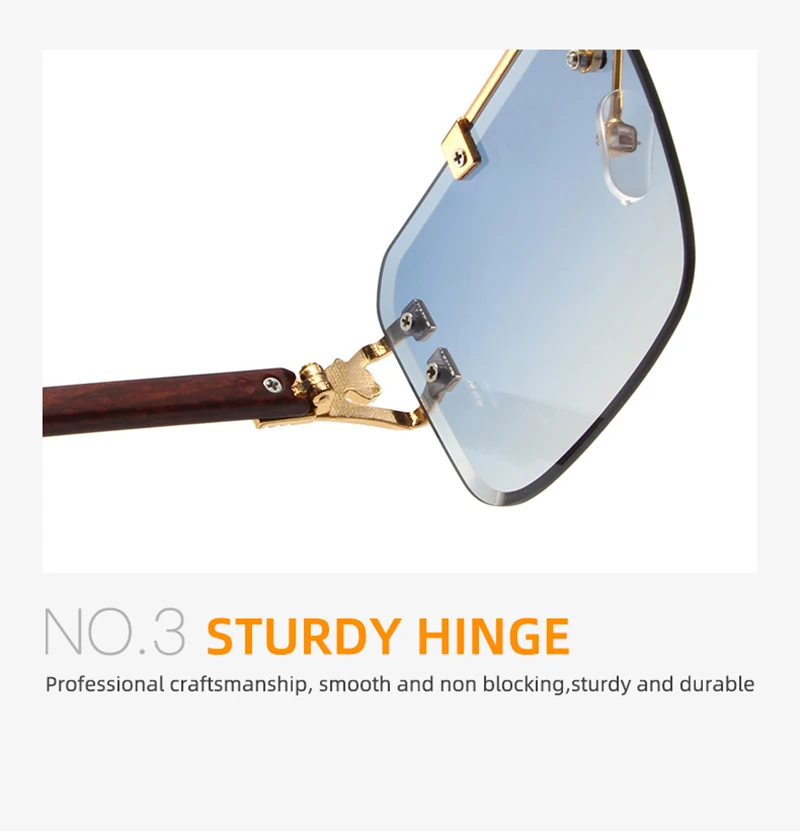 Trend Double Beam Große Sonnenbrille Männer Frauen Randlose Schnittkante Quadratische Sonnenbrille Mode Leopard Holzmaserung Shades – Detail 5