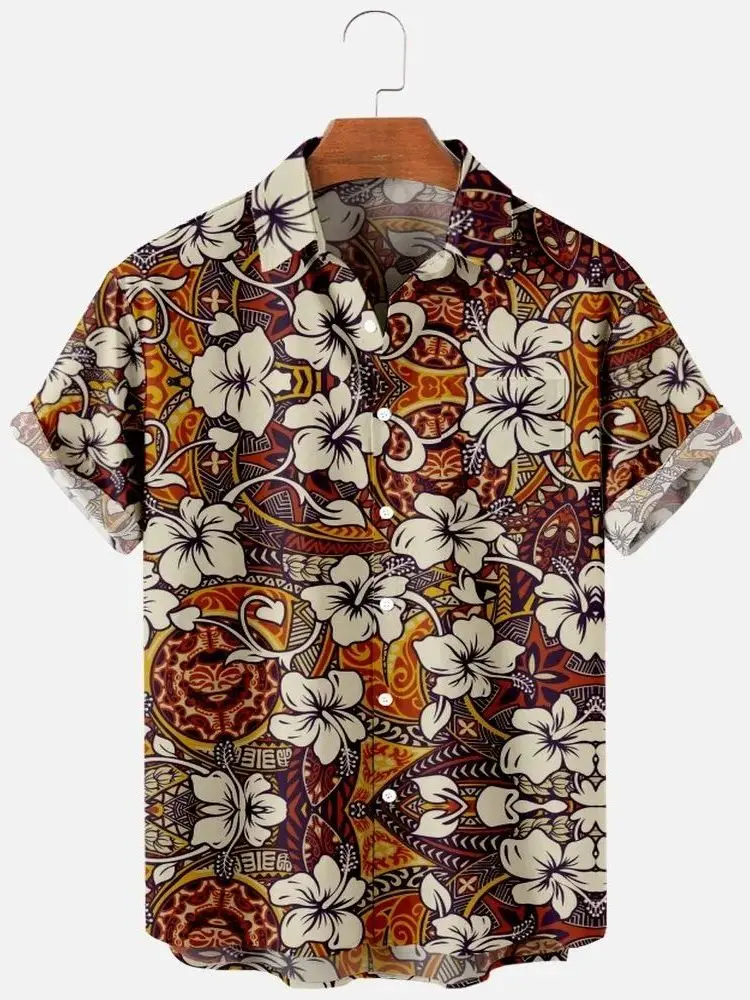

3D Digital Print Short Sleeve Men's Shirt Fashion Urban Style Polyester Fabric Iron-Free Button-Up Casual Wear All Seasons