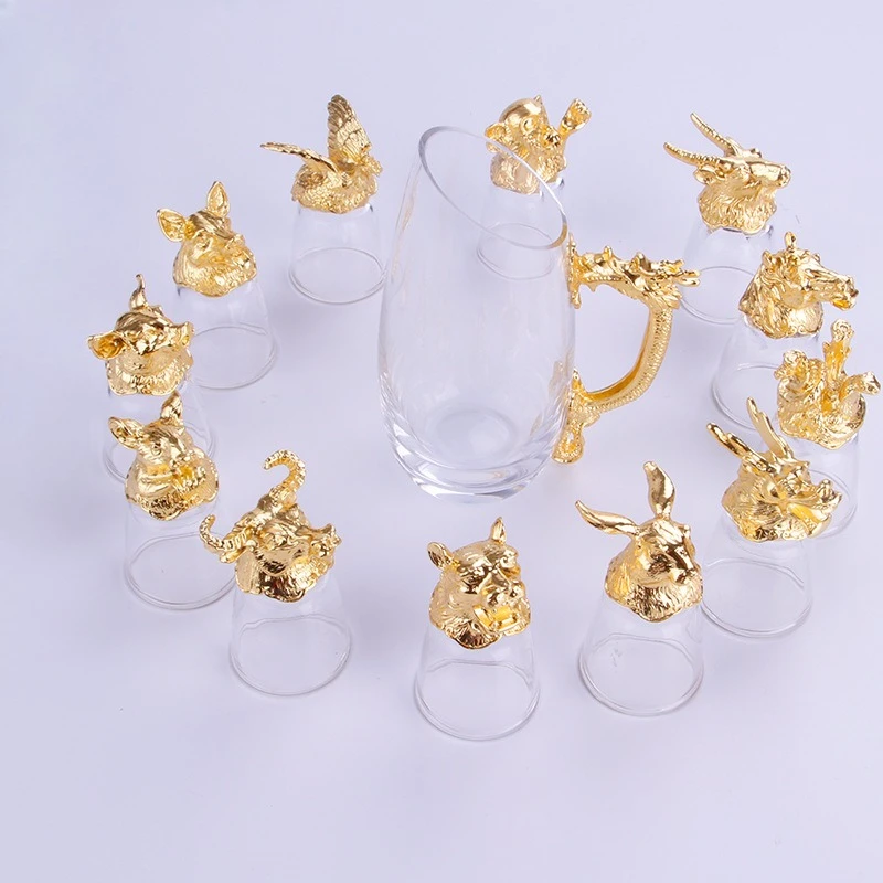Chinese style creative 12 zodiac animal head Baijiu cup glass