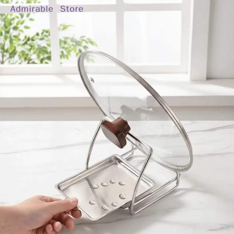 [W]Stainless Steel Pot Lid Rack Kitchen Shelf Multifunctional Spoon Rest Rust Proof Pot Cover Storage Stand for Home Use