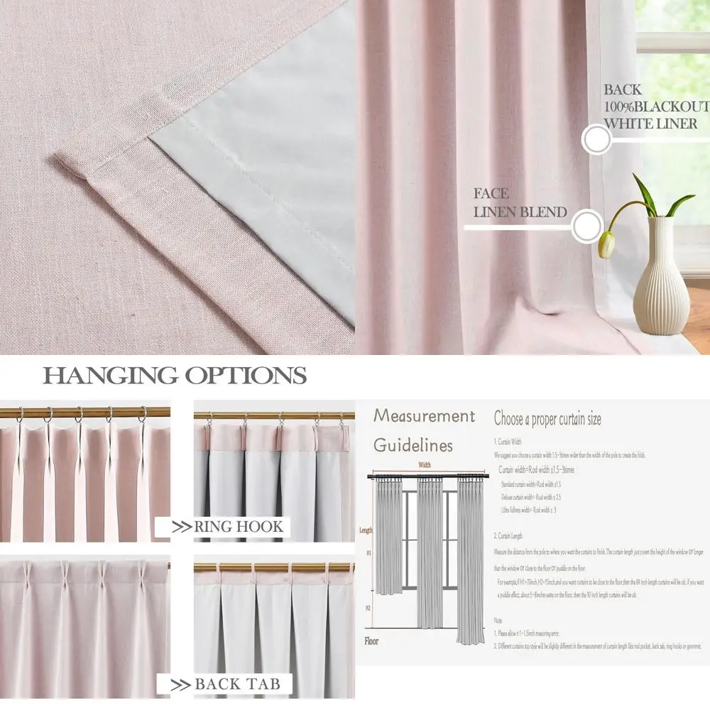 

Мягкие розовые шторы блэкаут с плиссировкой, из смесового льна, 40Ш x 84Д, комплект из 2 шт.