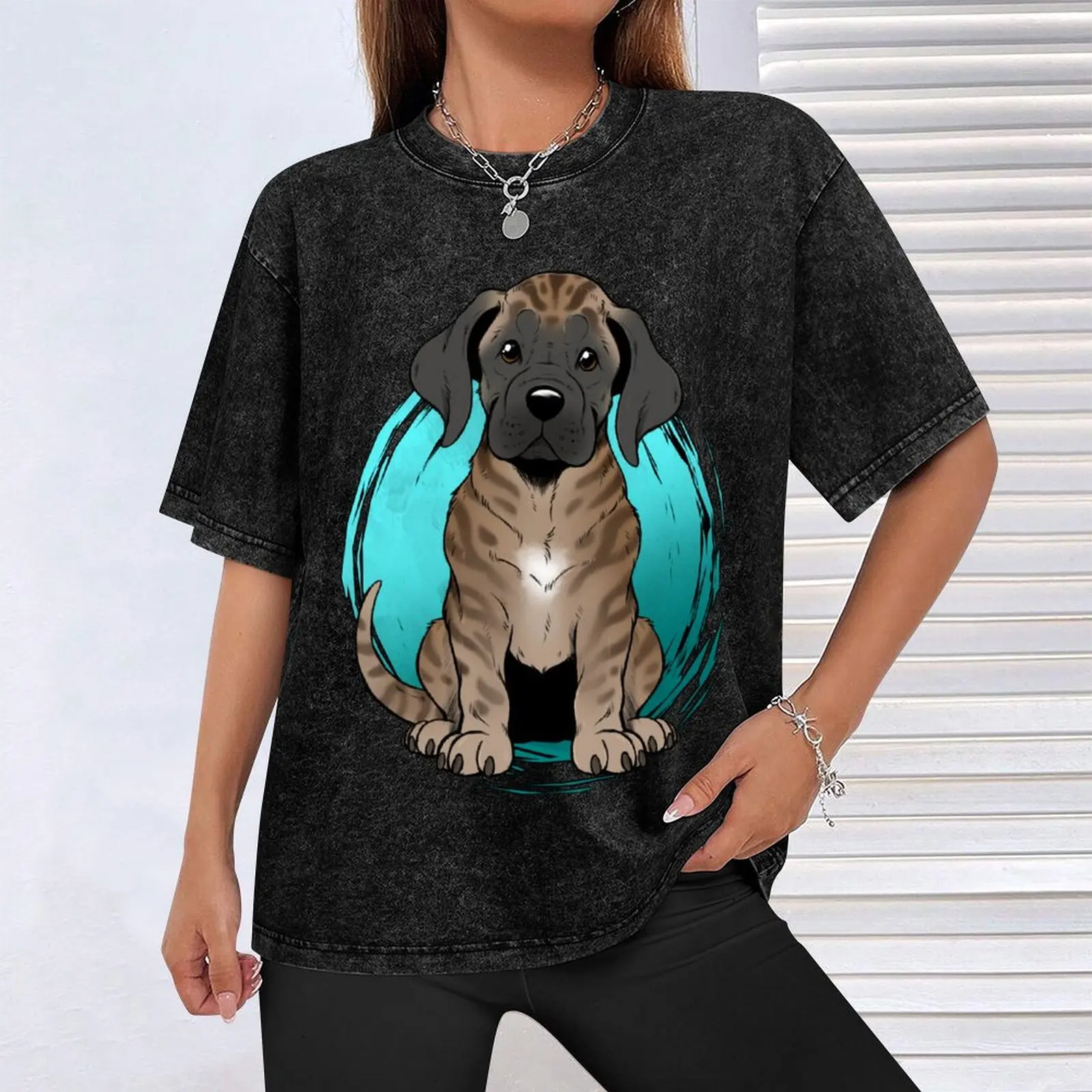 Cute Brindle English Mastiff Puppy Smiling T-shirt maglietta grafica oversize vintage maglietta oversize da uomo