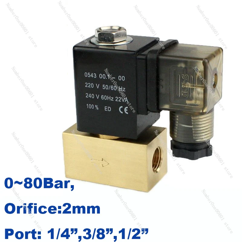

80bar High Pressure Solenoid Valve 2 Way 1/4 3/8 1/2 BSP 12V 24V DC AC220V Normal Close JT22-02 Direct Acting Brass Valve