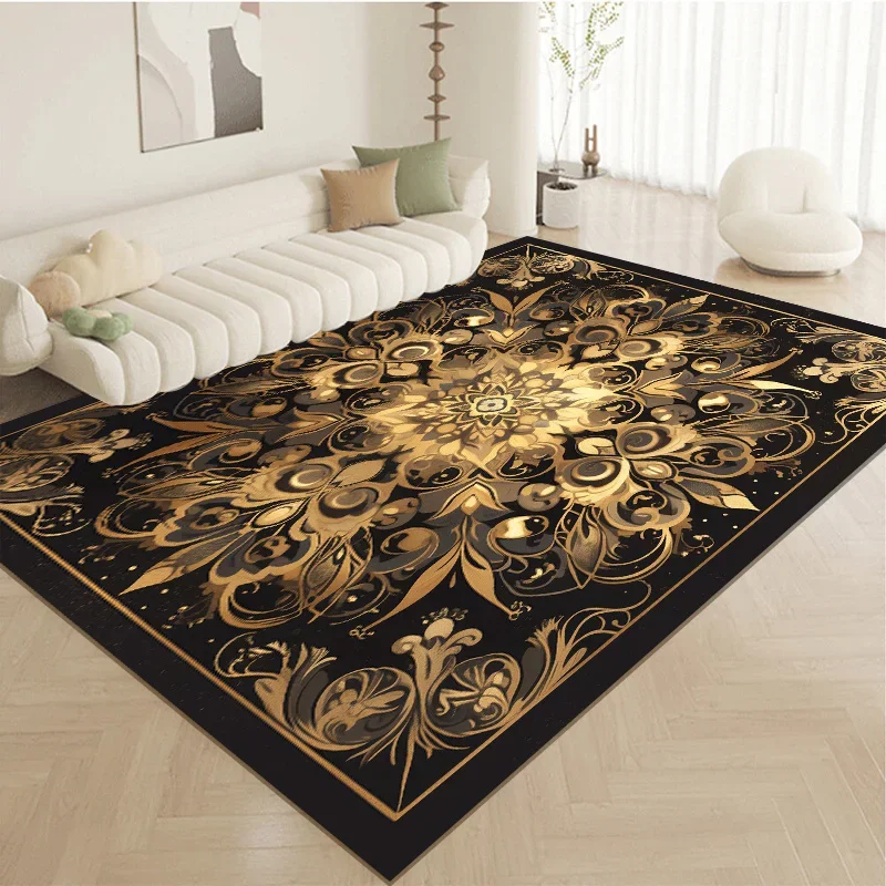 Golden Retro Persian Carpet for Living Room Luxury Style Room Decor Rugs Bedroom Fluffy Large Carpet Non-slip Entrance Door Mat