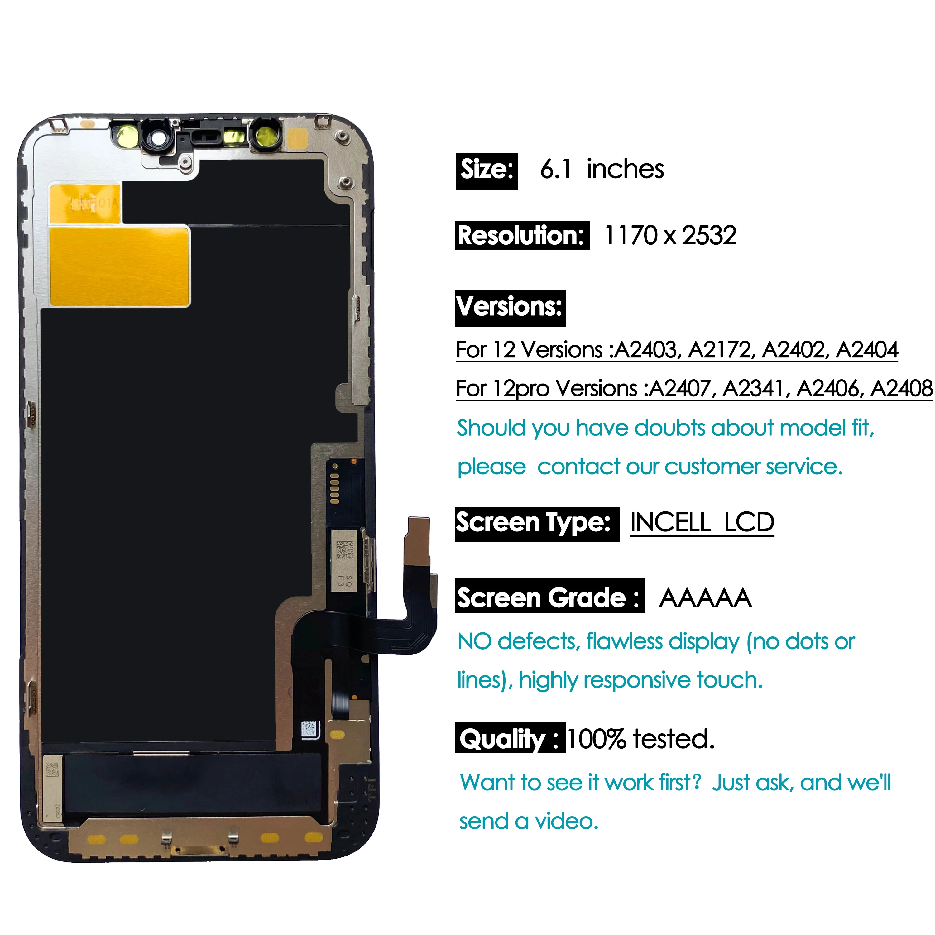 High quality AAA incell LCD For iPhone 12 Pro Display Touch 12Pro Screen Replacement Digitizer Assembly Repair Wholesale Kit