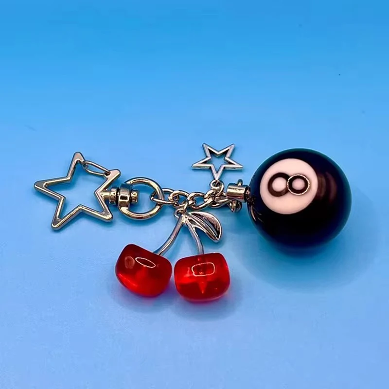 Lucky Black 8 Ball Fruit Cherry Dice Star Keychain Phone Accessories Car Key Strap Waist Wallet KeyChains Keyrings Bag Pendant