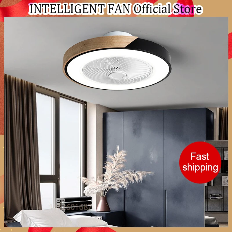 Modern Low Profile Wood Ceiling Fan Light with Remote Control Dimmable 3 Color Timing LED Fan Lamp Indoor ceiling kids light