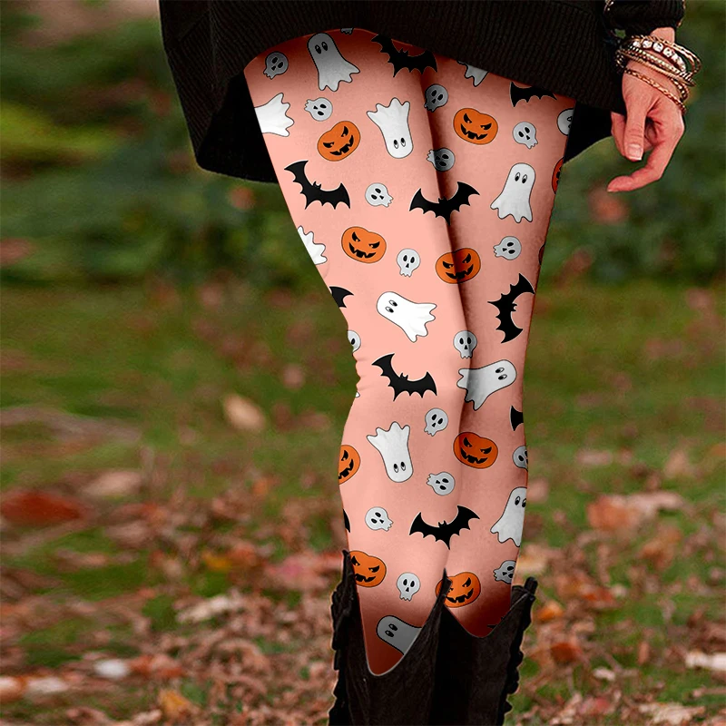 Halloween Skull Head Bats 3D Printed Leggings for women's Autumn Winter Warm Breathable Sports Leggings for women's Party Wear