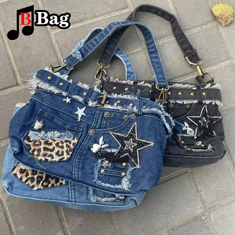 Tri color Cowboy Bag Subculture Homestay Woman Gothic Punk Millennial Spice Girl y2k tote One shoulder Crossbody Handbag