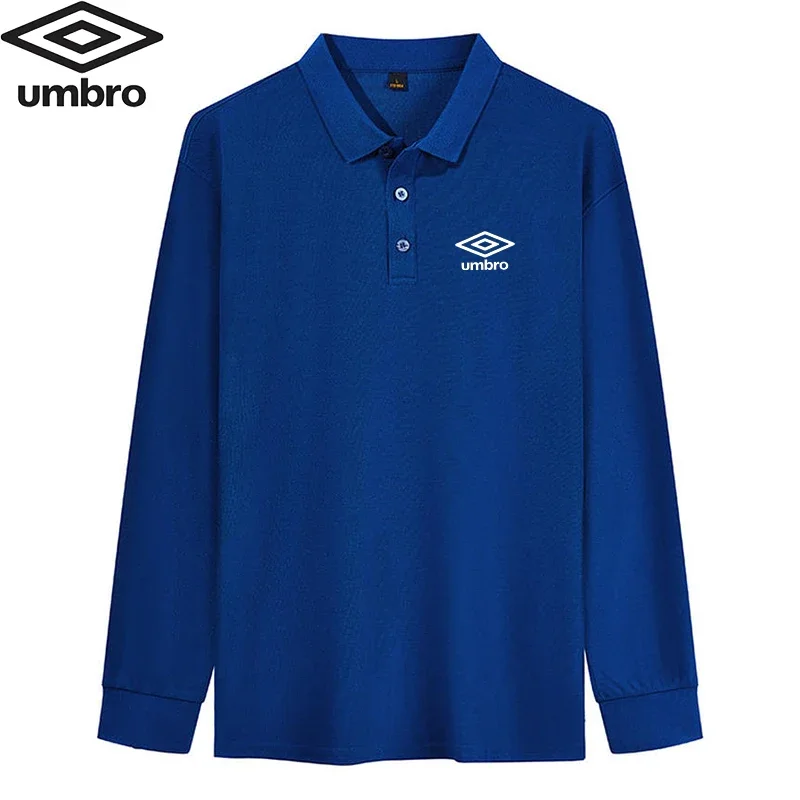 Embroidered Umbro High Quality Men's Long Sleeved T-shirt Summer Business Casual Sports Lapel Breathable Long Polo Shirt For Men