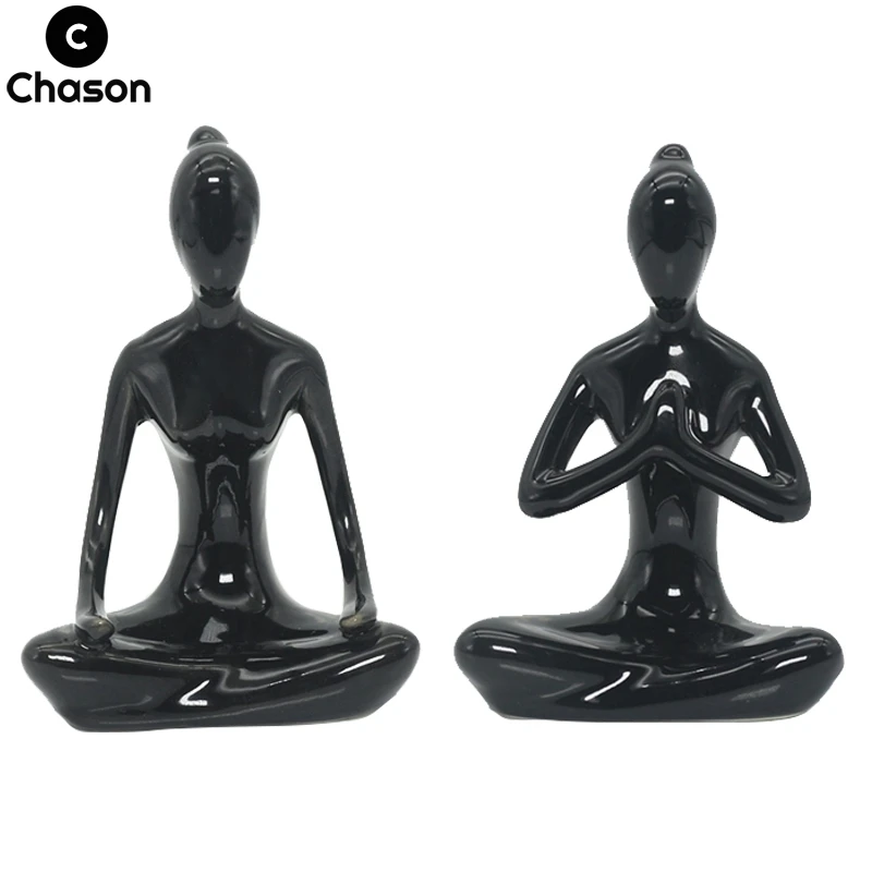 Black Abstract Ceramics Yoga Poses Girls Women Figurines Porcelain Lady Figure Statue Sculpture Yoga Studio Home Decor Ornaments