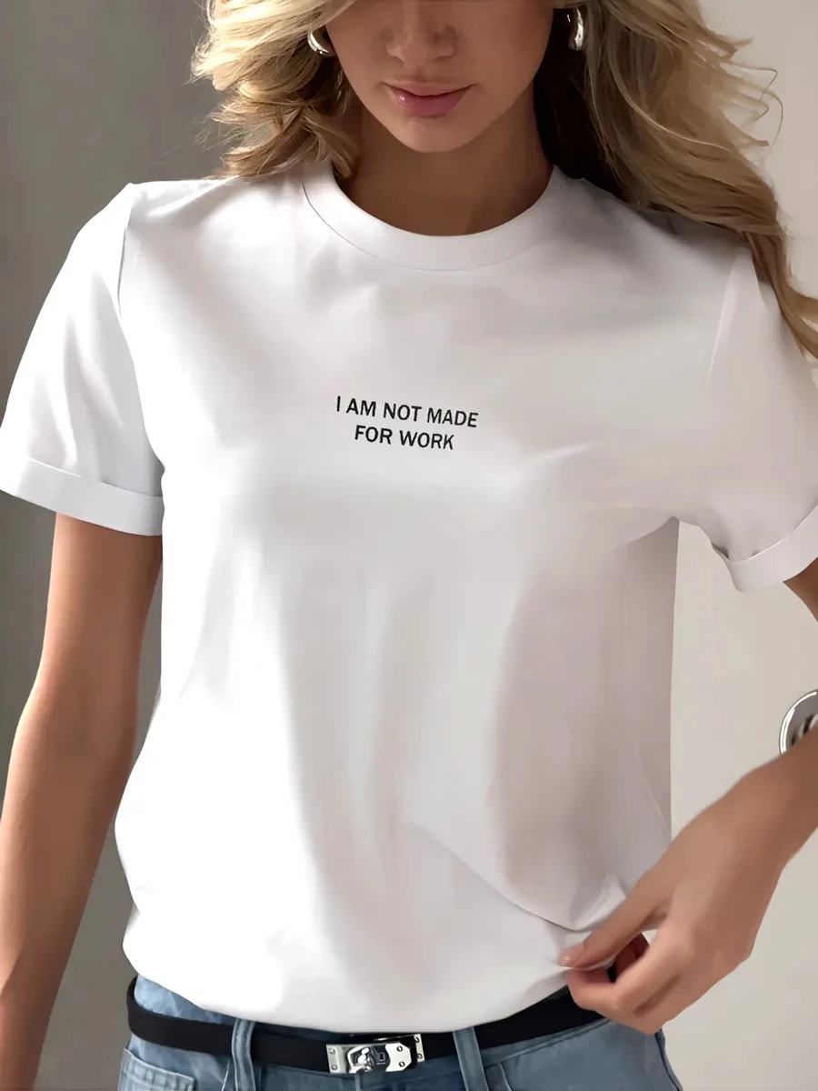 Non fa fatto per il lavoro T-shirt semplice da donna stampata T-shirt fresche estive Abbigliamento sportivo in cotone per tutti i abbinamenti Abiti comodi e casual