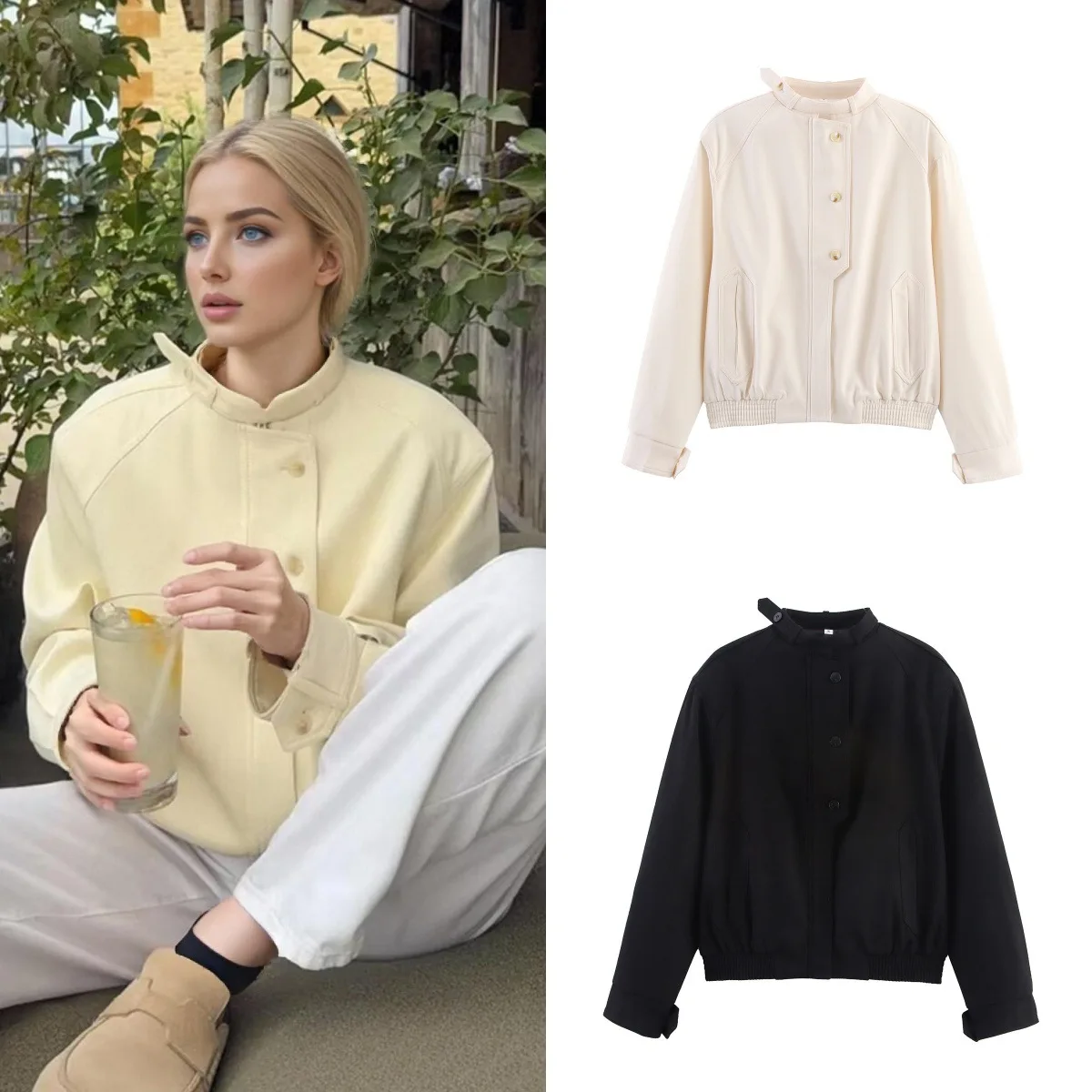 

Women's Casual Long Sleeve Jacket Stand Collar Button Decorated Autumn Winter New Arrival Fashion Outerwear Versatile