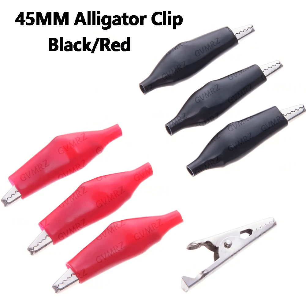 5 pairs/10PCS Red/Black 45MM Alligator Clip Crocodile Electrical Clamp Testing Probe Meter Black Red with Plastic Boot Power