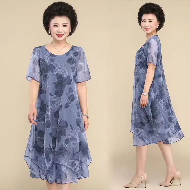 

Women Floral Print Round Neck Dress Summer Boho Ruffle Sundress Casual Beach Maxi Dress Chiffon Breathable Dresses Elegant S756