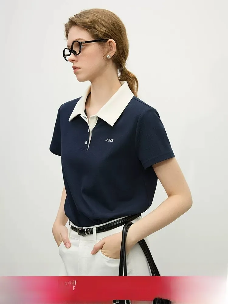 

Spring 2025 Casual Cool Feeling Short Sleeve Collar T-Shirt Women's Fashion New Style Versatile Loose Fit Regular Length