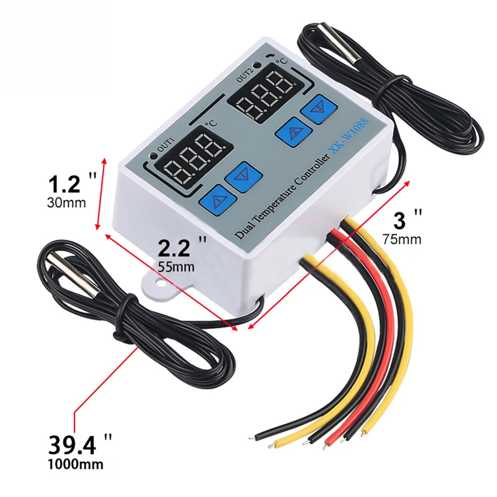 XK-W1088 Dual LED Digital Temperature Sensor Meter Controller Electric Heating Thermostat 12/24/220V  Incubator Thermoregulator