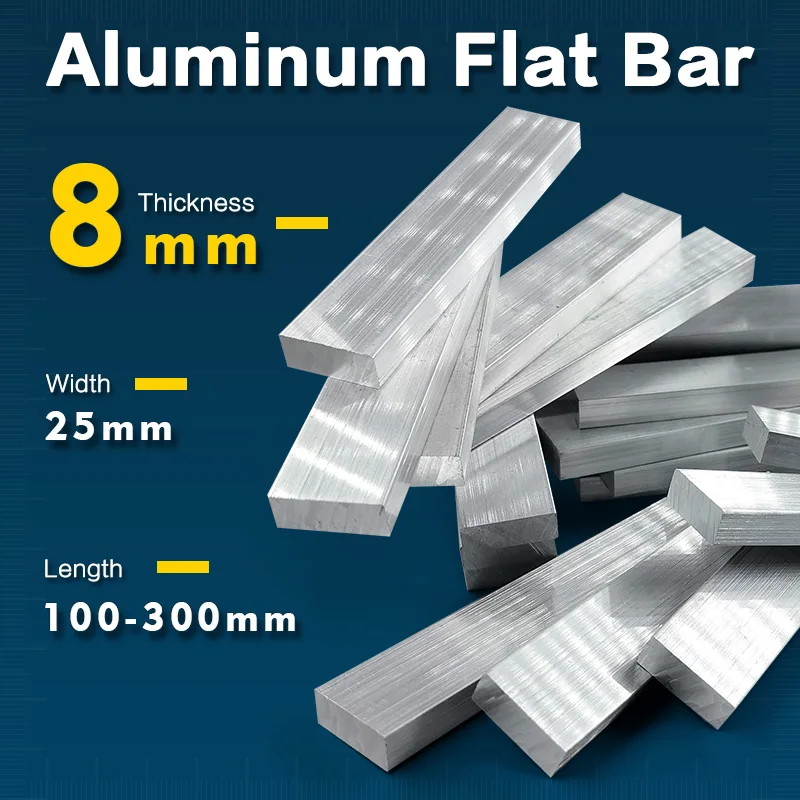 Aluminum Flat Bar Thickness 8mm, Width 25mm, length 100mm 150mm 200mm 300mm, Aluminium Alloy Plate Metal Solid Square Strip