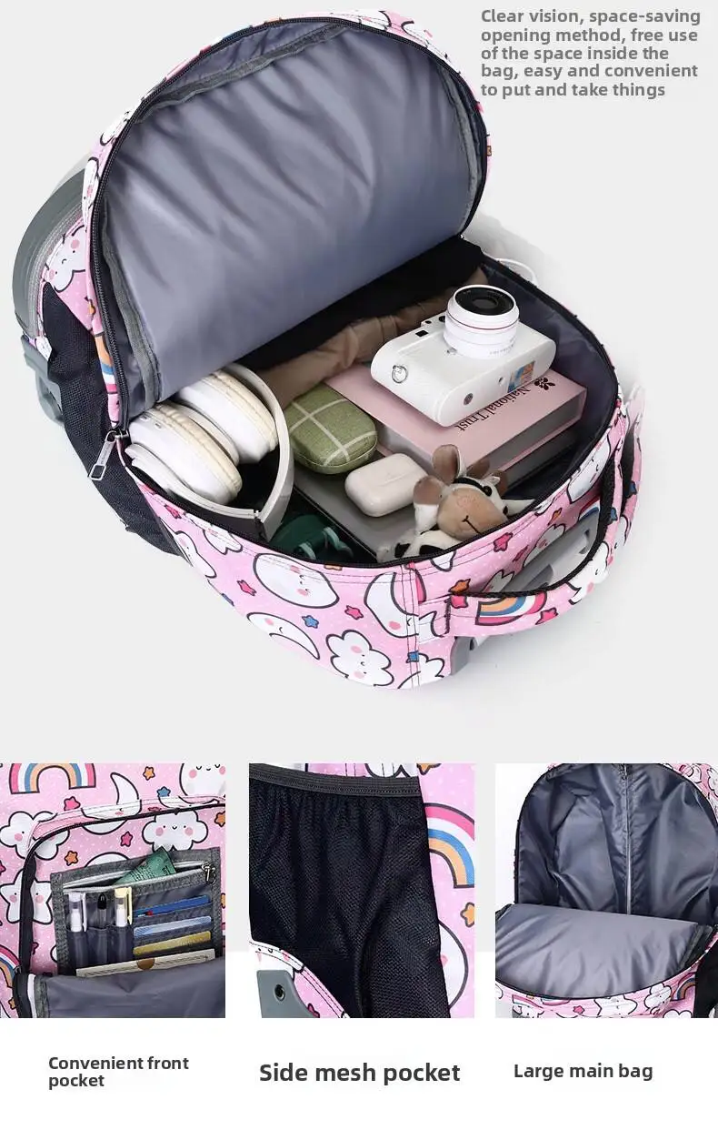School Bag Wheels Students Backpacks Boy Trolley Bag Schoolbag Rolling Wheeled Backpack Travel Book Bag Large Capacity Backpack